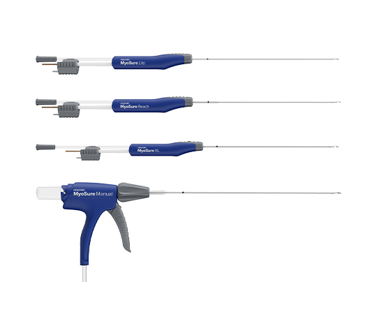Het MyoSure® tissue removal portfolio op witte achtergrond