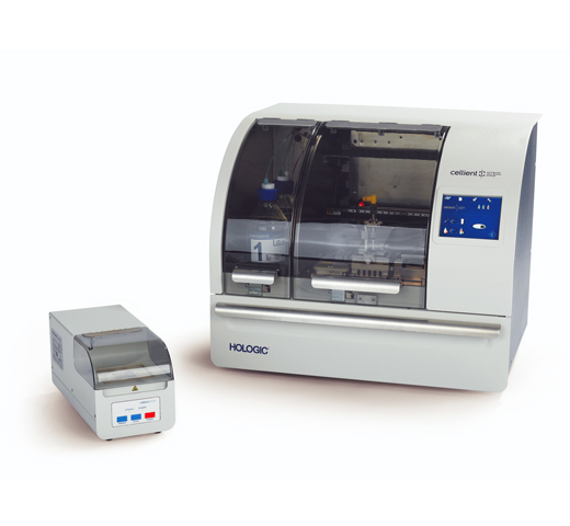 Cellient® automatisch celbloksysteem van Hologic op witte achtergrond