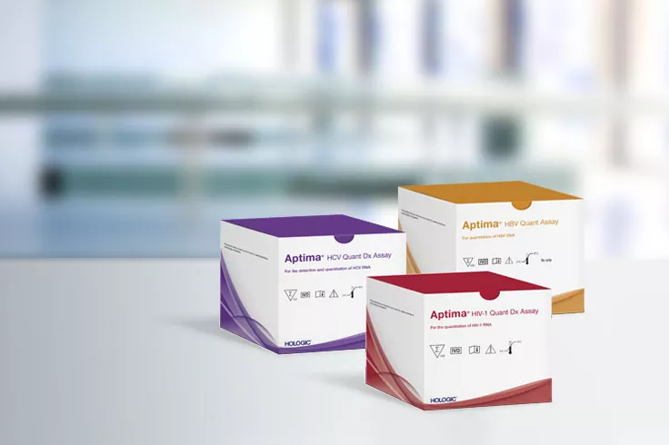Hologic Aptima-dozen met assays voor het detecteren van humaan immunodeficiëntievirus 1 (HIV-1), hepatitis C- (HCV) en hepatitis B-virusinfectie (HBV).