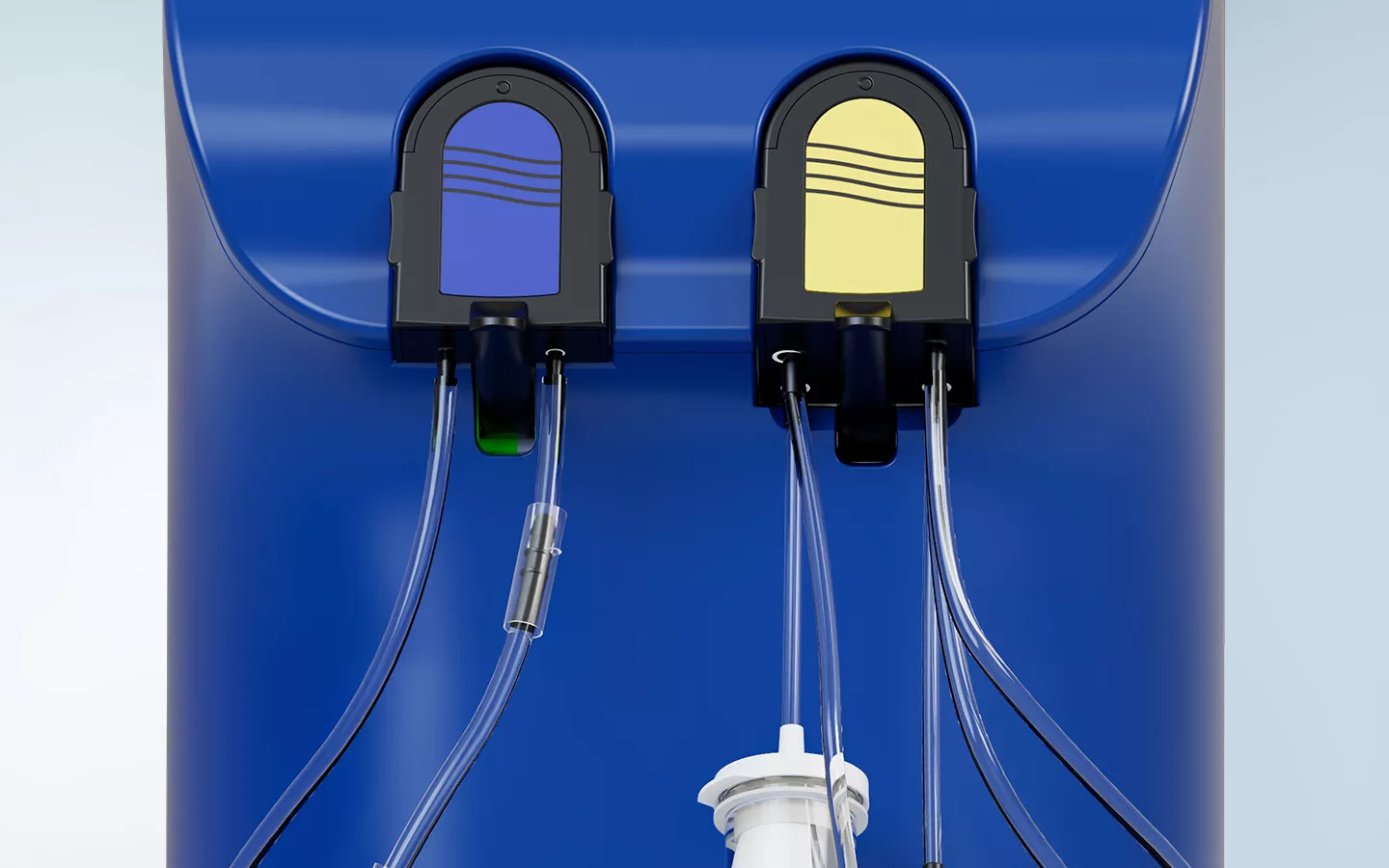 Close-up van de vergendelingshendels op het Fluent Pro Fluid Management System