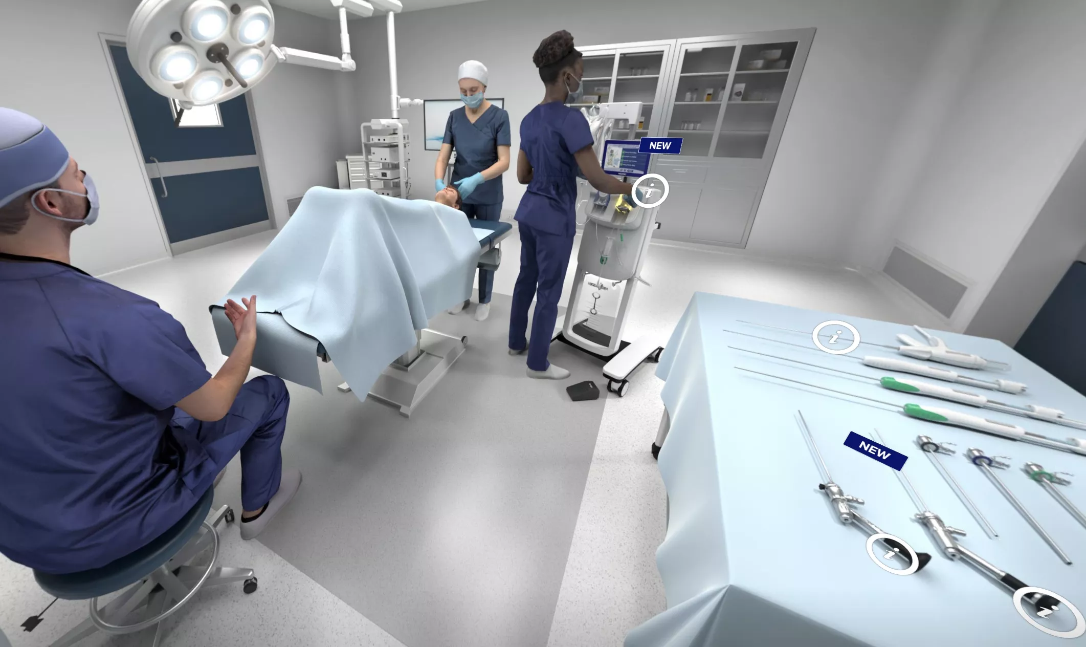 Afbeelding van virtuele operatiekamer met chirurgen en patiënte